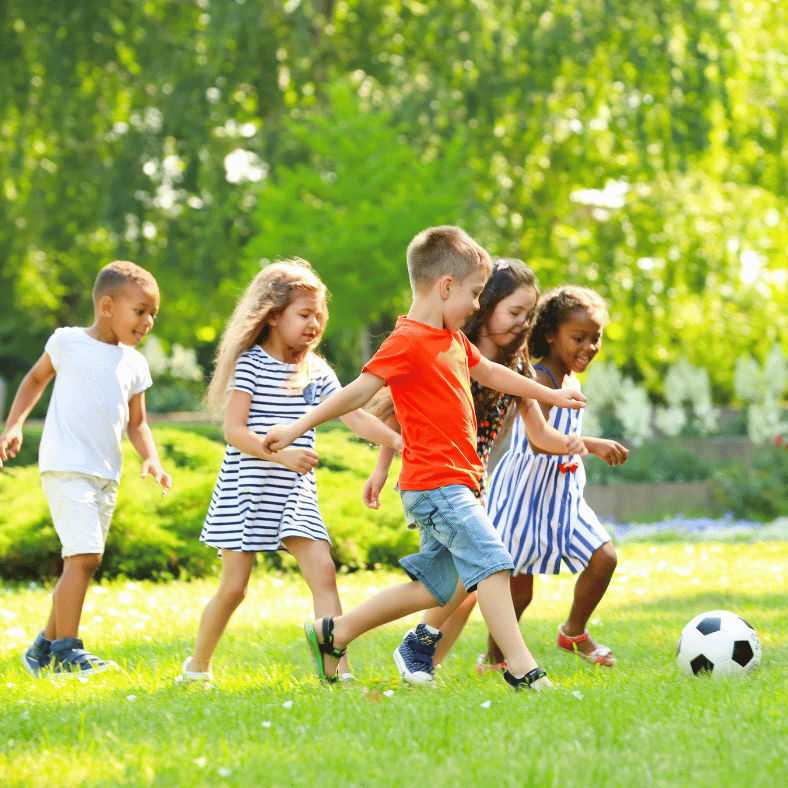 children playing ball outside