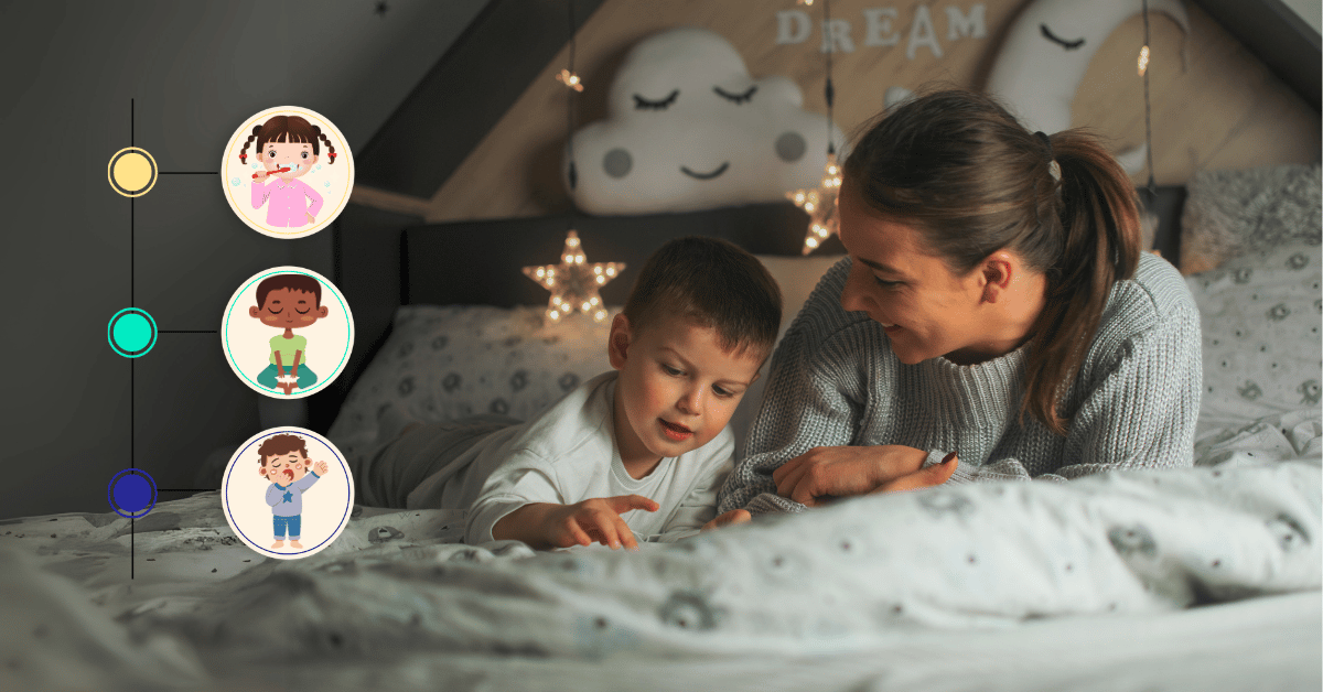 A mother and son following the bedtime routine